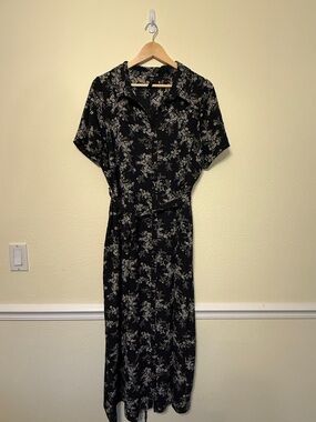 Black Floral Shirtwaist Maxi Dress